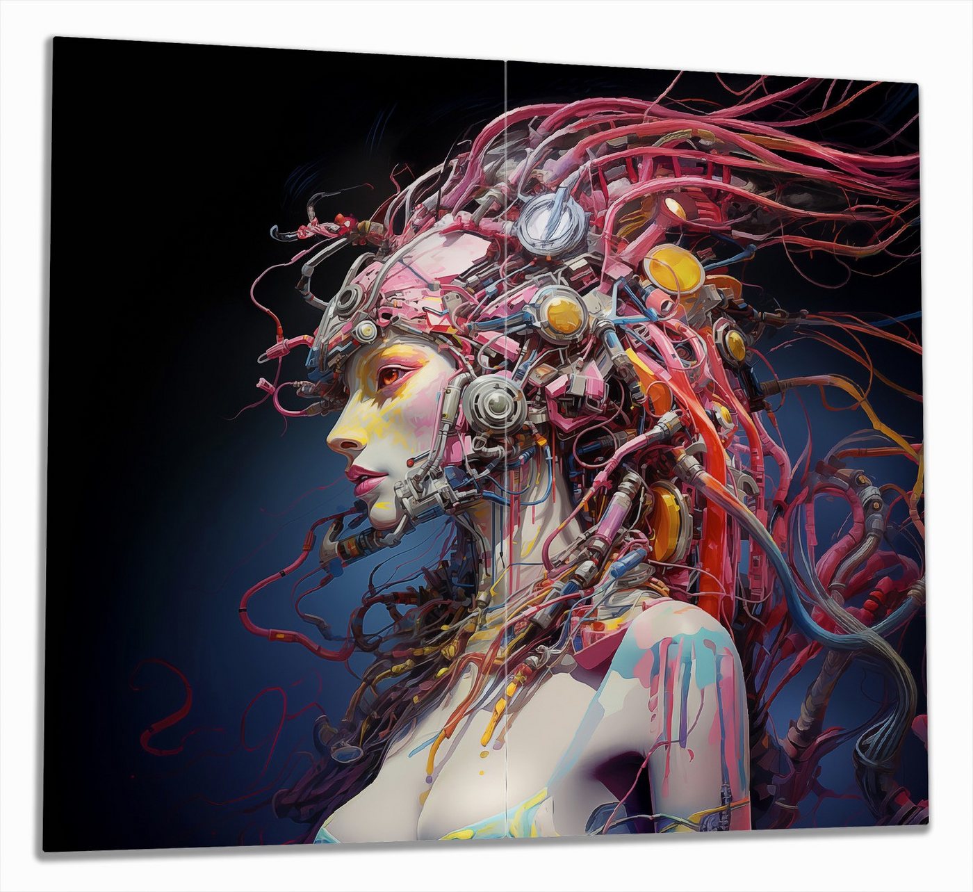 Wallario Herd-Abdeckplatte Kriegerin der Zukunft, ESG-Sicherheitsglas, (Glasplatte, 2 tlg., inkl. 5mm Noppen), verschiedene Größen von Wallario