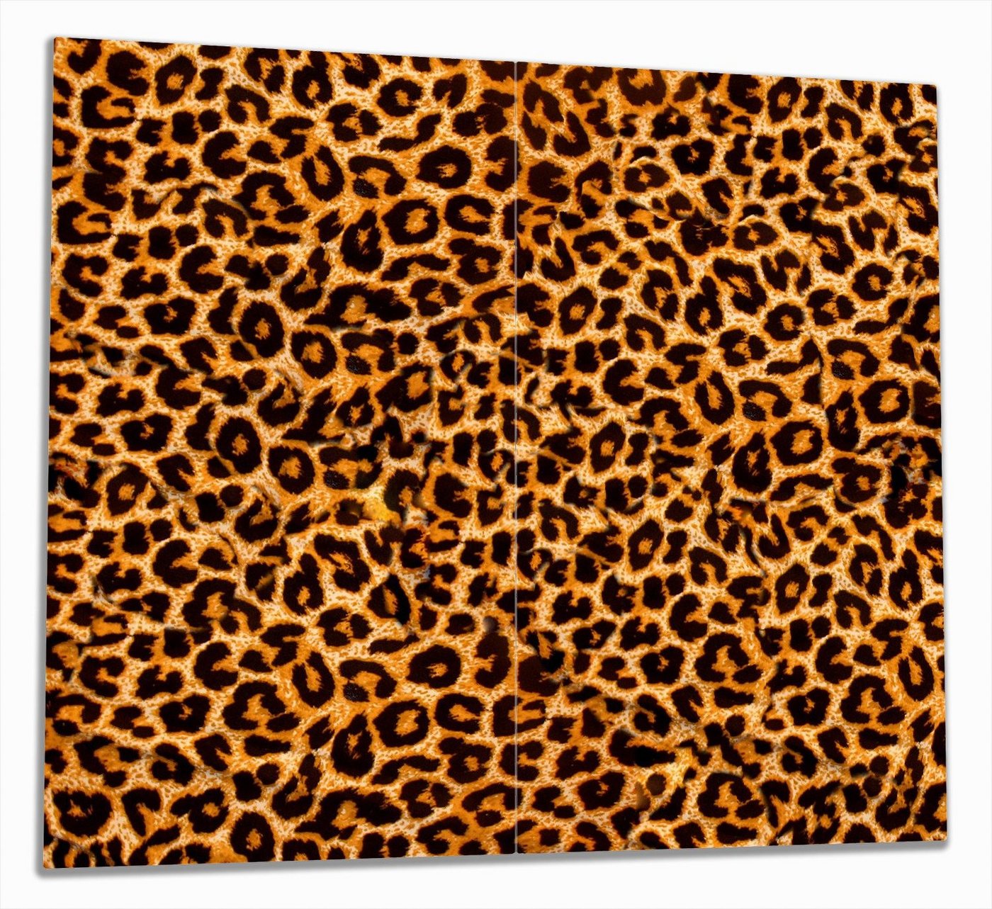 Wallario Herd-Abdeckplatte Leopardenmuster in orange schwarz, ESG-Sicherheitsglas, (Glasplatte, 2 tlg., inkl. 5mm Noppen), verschiedene Größen von Wallario