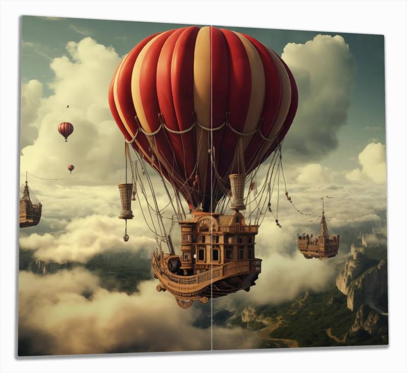 Wallario Herd-Abdeckplatte Schiffe über den Wolken, ESG-Sicherheitsglas, (Glasplatte, 2 tlg., inkl. 5mm Noppen), verschiedene Größen von Wallario