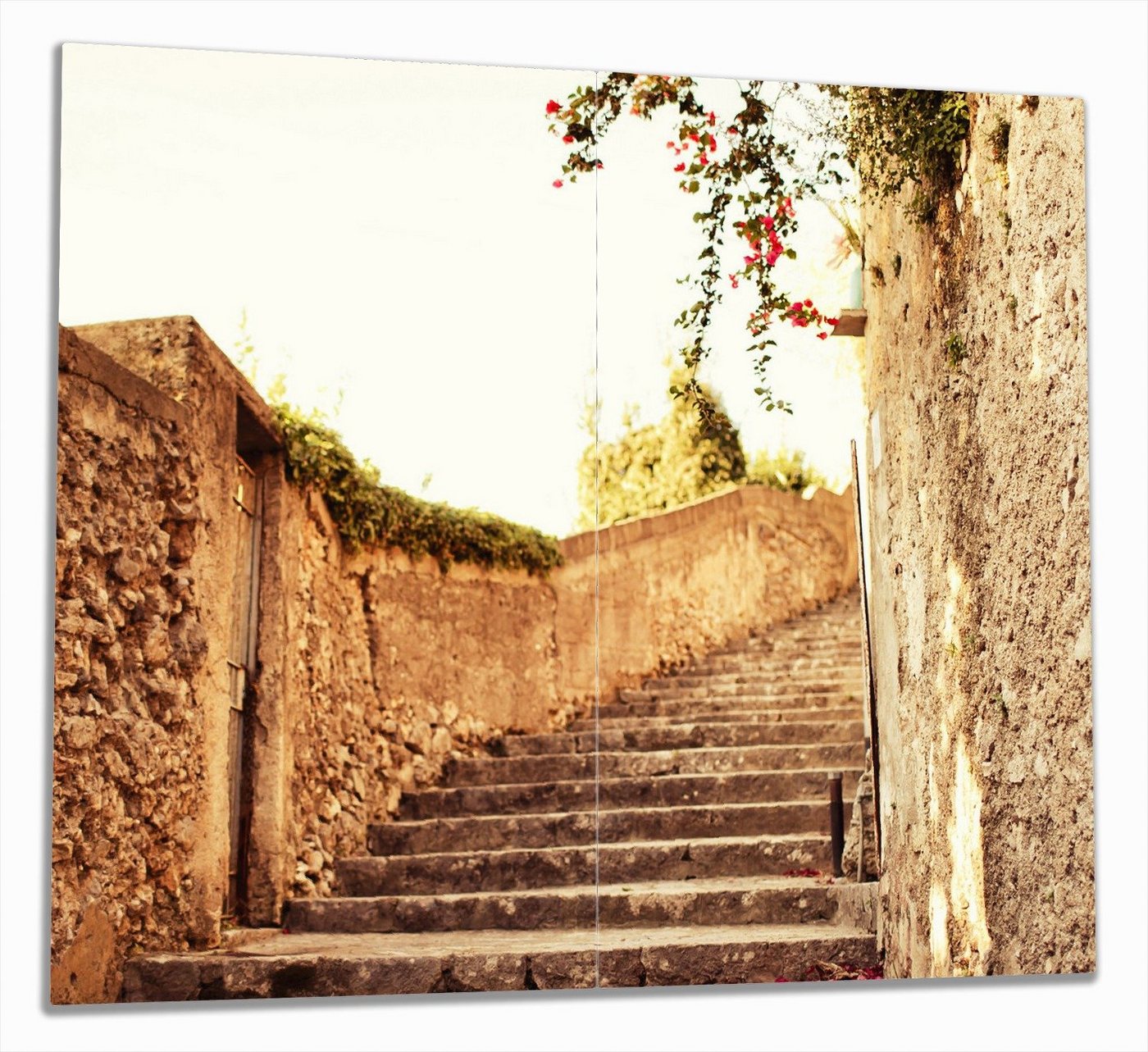 Wallario Herd-Abdeckplatte Steinerne Treppe in Italien, ESG-Sicherheitsglas, (Glasplatte, 2 tlg., inkl. 5mm Noppen), verschiedene Größen von Wallario