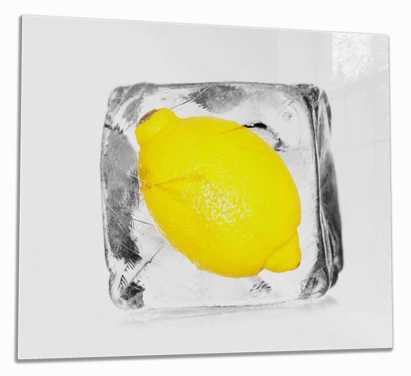 Wallario Herd-Abdeckplatte Zitrone in Eiswürfel - Eiskaltes Obst, ESG-Sicherheitsglas, (Glasplatte, 1 tlg., inkl. 5mm Noppen), verschiedene Größen von Wallario