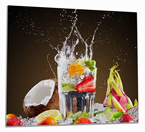 Wallario Herdabdeckplatte/Spritzschutz aus Glas, 1-teilig, 60x52cm mit 8mm hohen Füßen, für Ceran- und Induktionsherde, Tropische Früchte in einem erfrischenden Drink von Wallario