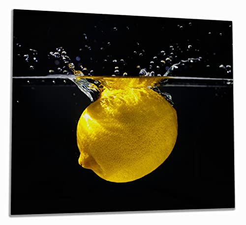 Wallario Herdabdeckplatte/Spritzschutz aus Glas, 1-teilig, 60x52cm mit 8mm hohen Füßen, für Ceran- und Induktionsherde, Zitrone im Wasser - Frisches Obst für die Küche von Wallario