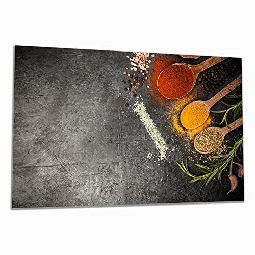 Wallario Herdabdeckplatte/Spritzschutz aus Glas, 1-teilig, 80x52cm, für Ceran- und Induktionsherde, Löffel mit verschiedenen Gewürzen von Wallario