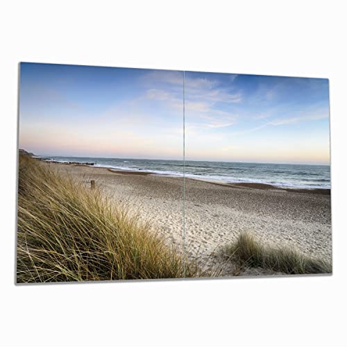 Wallario Herdabdeckplatte/Spritzschutz aus Glas, 2-teilig, 80x52cm mit 13 mm hohen Füßen, für Ceran- und Induktionsherde, Strandspaziergang im Urlaub an der Ostsee von Wallario