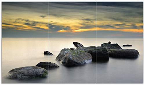 Wallario Herdabdeckplatte/Spritzschutz aus Glas, 3-teilig, 90x52cm, für Ceran- und Induktionsherde, Mystische Felsen im Meer von Wallario