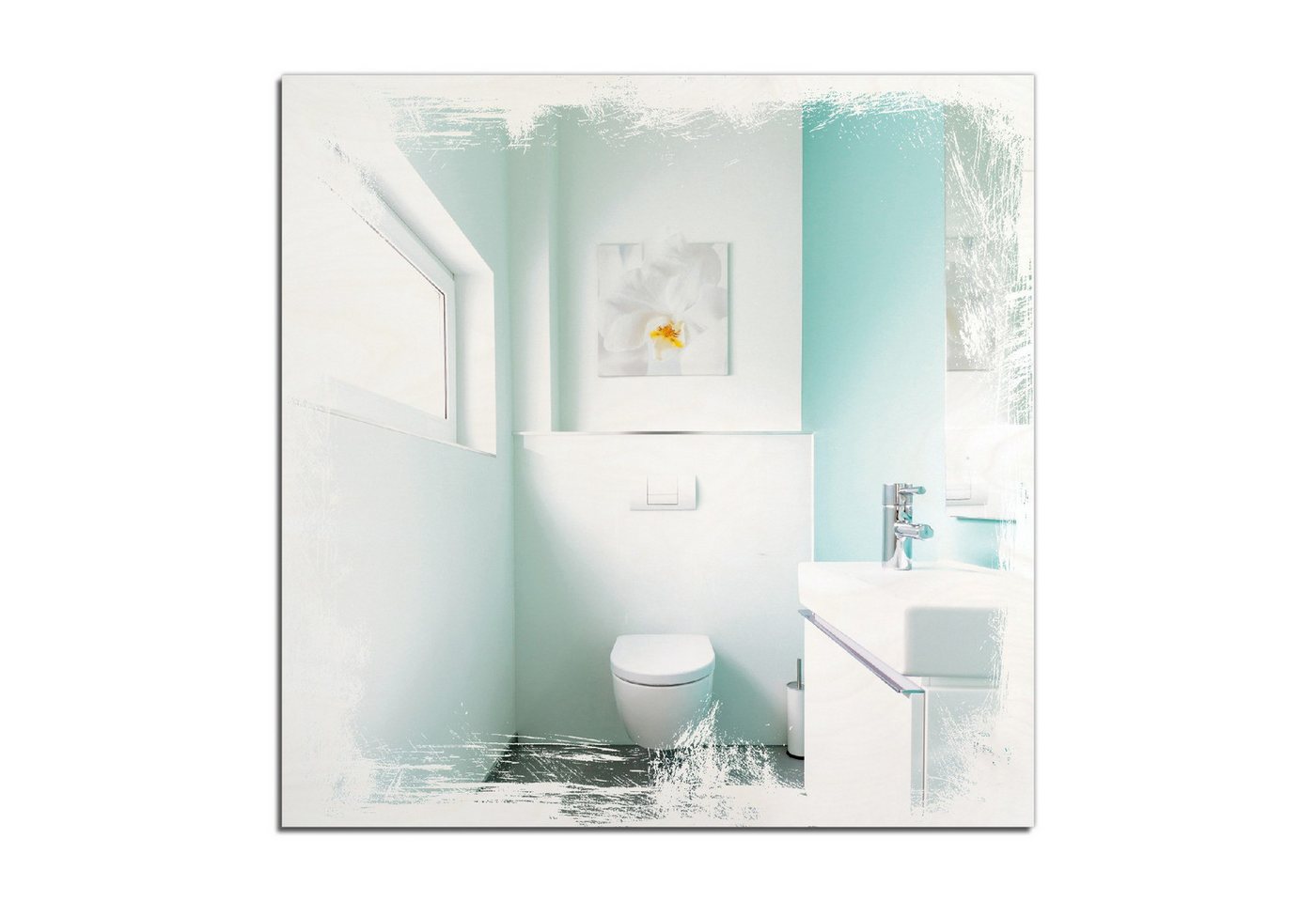 Wallario Holzbild, Badezimmer Gästetoilette Innenansicht - WC und Waschbecken, in verschiedenen Ausführungen Wallario Holzbild, Badezimmer Gästetoilette Innenansicht - WC und Waschbecken, in verschiedenen Ausführungen von Wallario