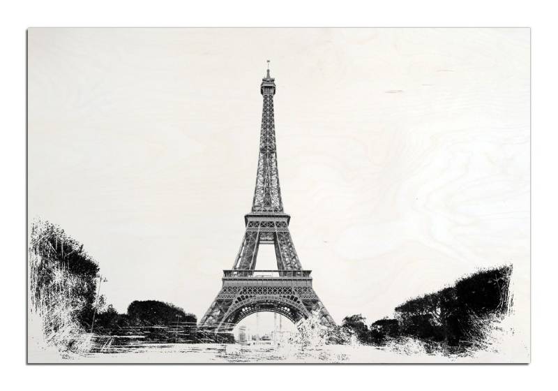 Wallario Holzbild, Eiffelturm in Paris - schwarz weiß, in verschiedenen Ausführungen von Wallario