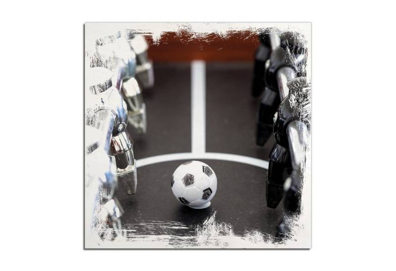 Wallario Holzbild, Kicker-Tisch in Nahaufnahme - Ball in der Mitte, in verschiedenen Ausführungen von Wallario