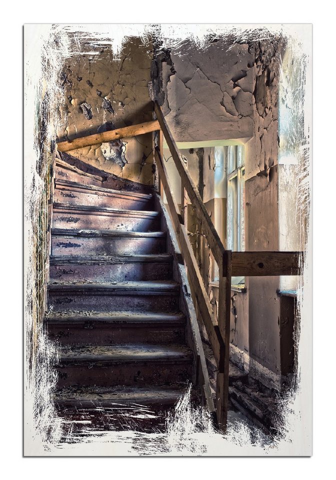 Wallario Holzbild, Treppe in einem alten Haus, in verschiedenen Ausführungen Wallario Holzbild, Treppe in einem alten Haus, in verschiedenen Ausführungen von Wallario
