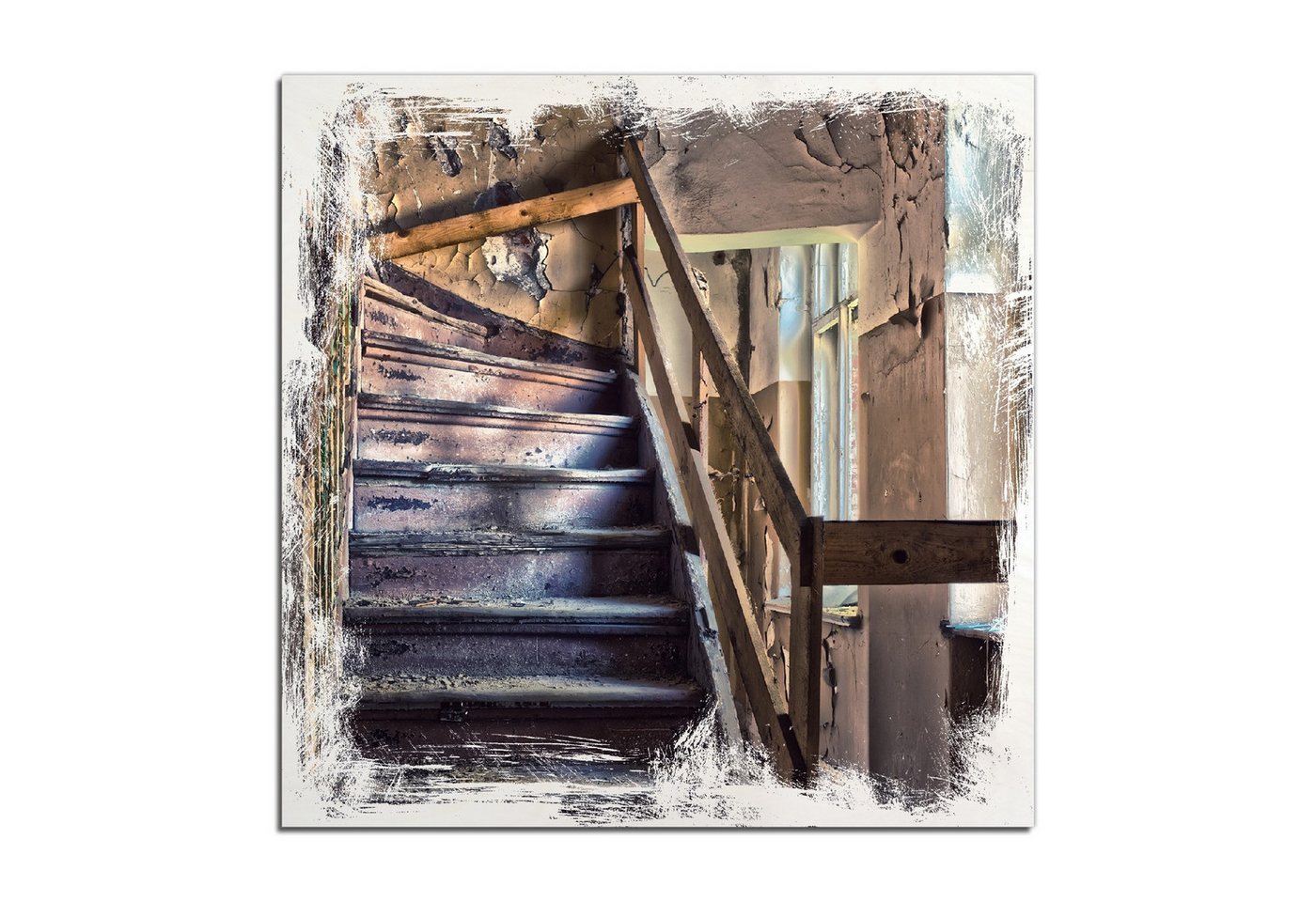 Wallario Holzbild, Treppe in einem alten Haus, in verschiedenen Ausführungen Wallario Holzbild, Treppe in einem alten Haus, in verschiedenen Ausführungen von Wallario