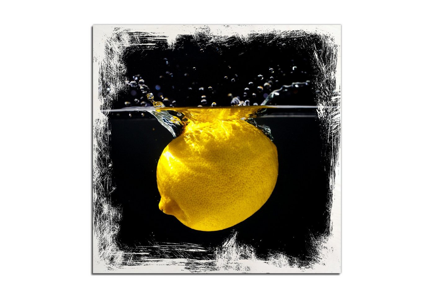 Wallario Holzbild, Zitrone im Wasser - Frisches Obst für die Küche, in verschiedenen Ausführungen von Wallario