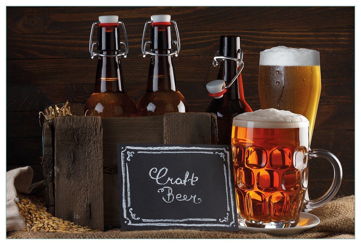Wallario Küchenrückwand Biervarianten - Pils im Glas Flaschenbier Schild Craft Beer, (1-tlg) von Wallario
