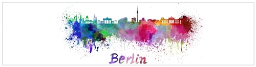 Wallario Küchenrückwand Hartschaumplatte, Spritzschutz Größe 200 x 50 cm, Fliesenspiegel mit Motiv: Städte als Aquarell - Skyline von Berlin von Wallario