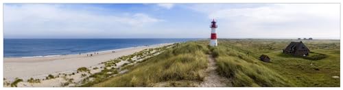 Wallario Küchenrückwand Hartschaumplatte, Spritzschutz Größe 200 x 50 cm, Fliesenspiegel mit Motiv: Am Strand von Sylt Leuchtturm auf der Düne Panorama von Wallario