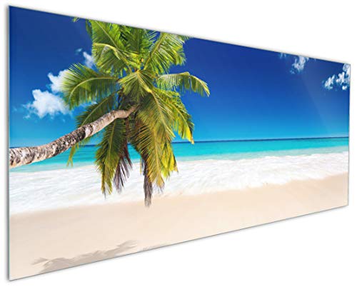 Wallario Küchenrückwand aus Glas 125 x 50 cm, Motiv: Südseestrand in der Karibik mit Palme | Spritzschutz abwischbar & pflegeleicht von Wallario