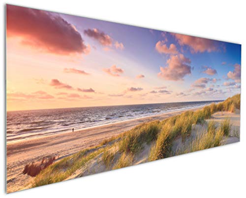 Wallario Küchenrückwand aus Glas 125 x 50 cm, Motiv: Abendspaziergang am Strand - Sonnenuntergang über dem Meer | Spritzschutz abwischbar & pflegeleicht von Wallario