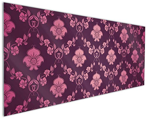 Wallario Küchenrückwand aus Glas 125 x 50 cm, Motiv: Blumenmuster Damast in pink lila | Spritzschutz abwischbar & pflegeleicht von Wallario