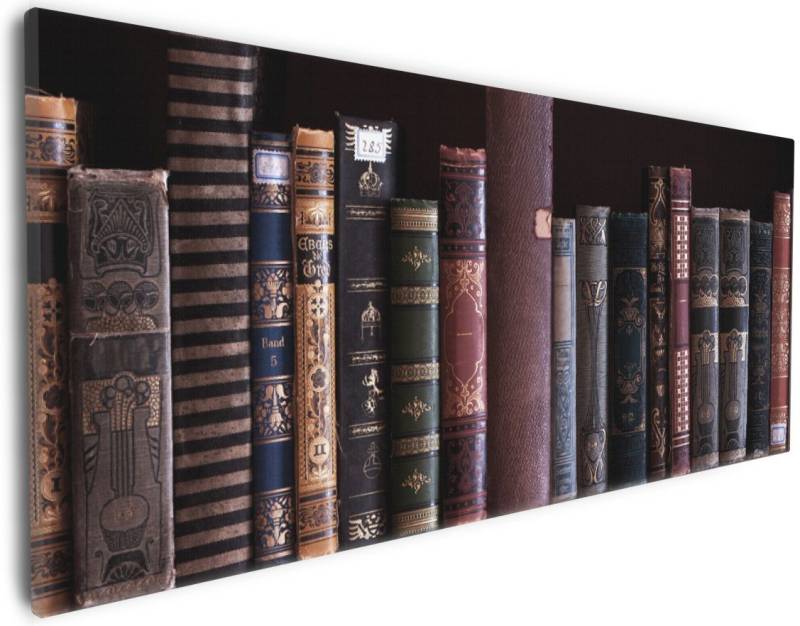 Wallario Leinwandbild, Bücherregal mit alten Büchern, in verschiedenen Ausführungen von Wallario