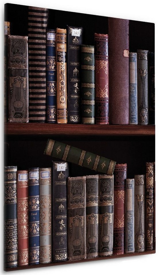 Wallario Leinwandbild, Bücherregal mit alten Büchern, in verschiedenen Ausführungen von Wallario