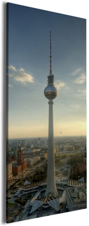 Wallario Leinwandbild, Fernsehturm Berlin mit Panoramablick über die Stadt, in verschiedenen Ausführungen von Wallario