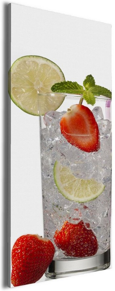 Wallario Leinwandbild, Glas Wasser mit Erdbeeren, in verschiedenen Ausführungen Wallario Leinwandbild, Glas Wasser mit Erdbeeren, in verschiedenen Ausführungen von Wallario