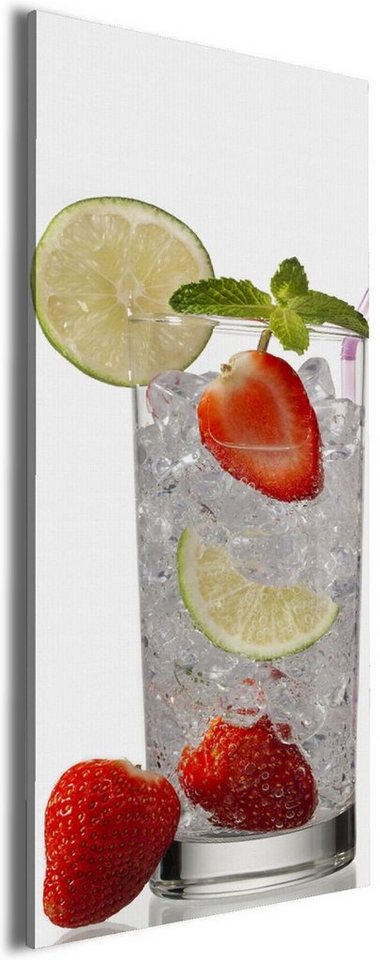 Wallario Leinwandbild, Glas Wasser mit Erdbeeren, in verschiedenen Ausführungen Wallario Leinwandbild, Glas Wasser mit Erdbeeren, in verschiedenen Ausführungen von Wallario