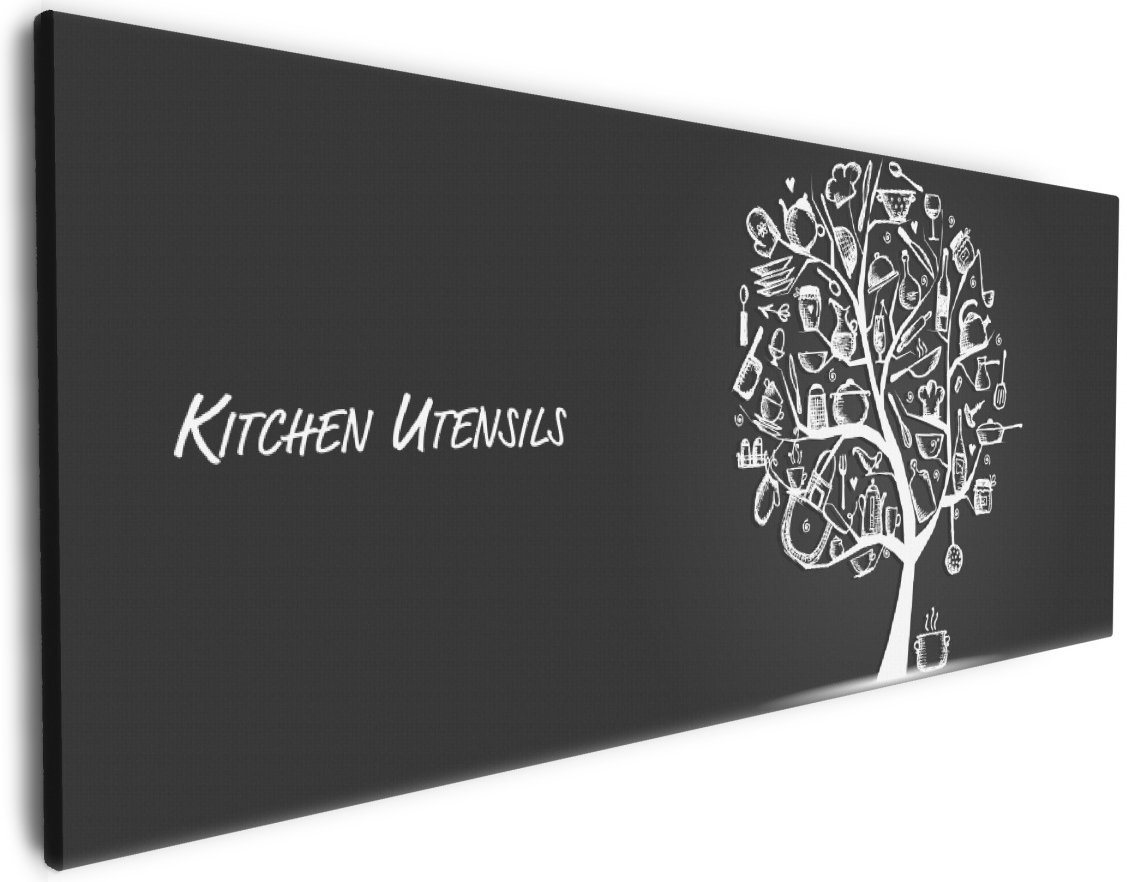 Wallario Leinwandbild, Kitchen Utensils - Baum aus Küchenutensilien in schwarz weiß, in verschiedenen Ausführungen von Wallario