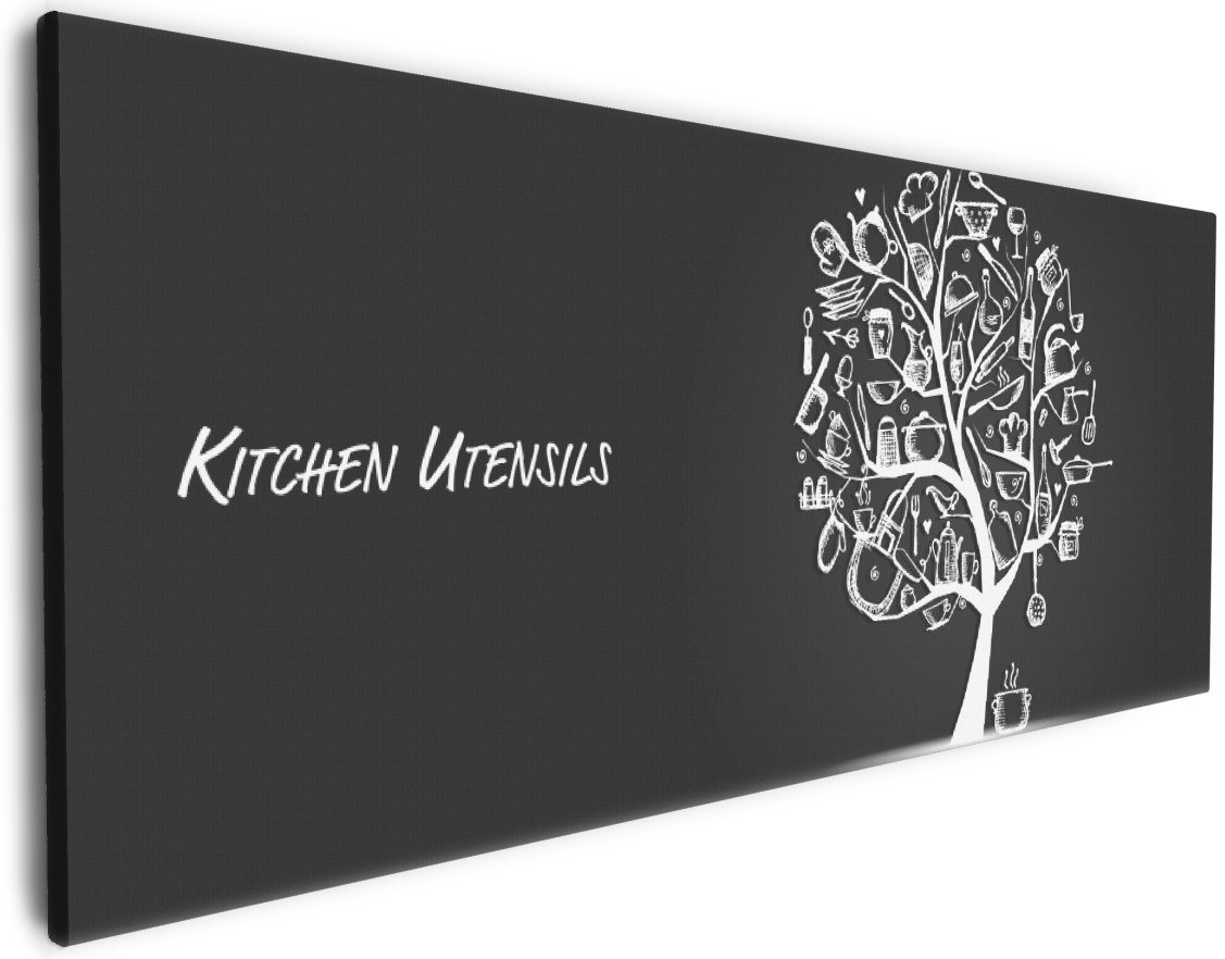 Wallario Leinwandbild, Kitchen Utensils - Baum aus Küchenutensilien in schwarz weiß, in verschiedenen Ausführungen von Wallario
