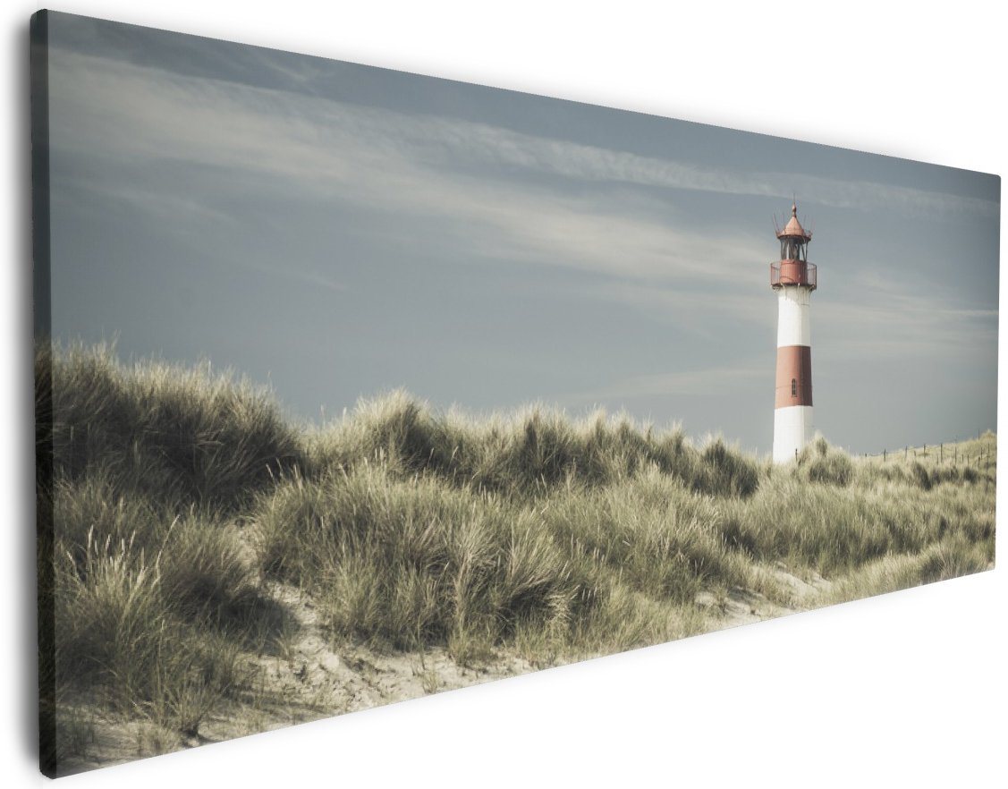 Wallario Leinwandbild, Leuchtturm auf der Düne am Strand, in verschiedenen Ausführungen von Wallario