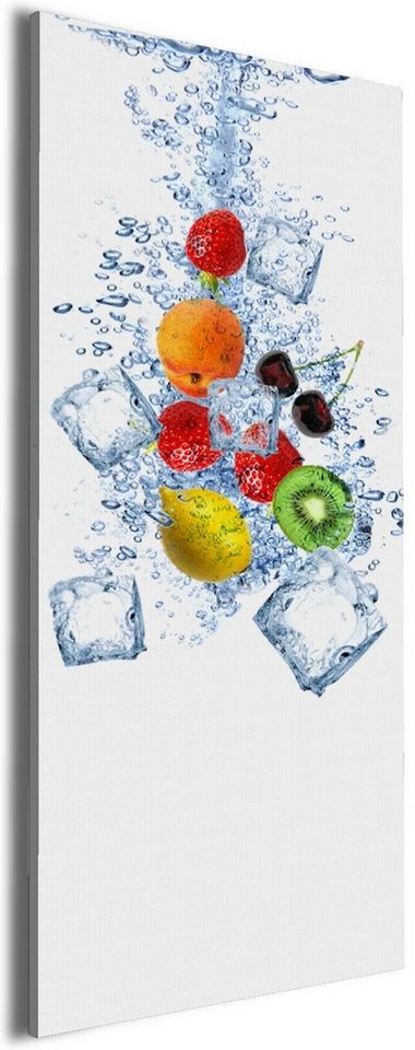 Wallario Leinwandbild, Obst-Eiswürfel-Mix im Wasser mit weißem Hintergrund, in verschiedenen Ausführungen von Wallario