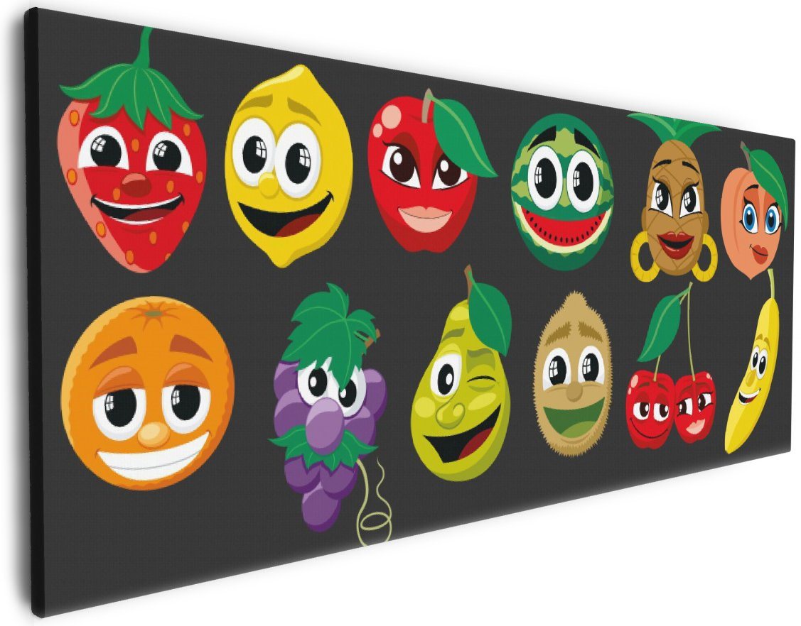 Wallario Leinwandbild, Obst-Smilies im Comic-Stil - Lustige Früchte, in verschiedenen Ausführungen von Wallario