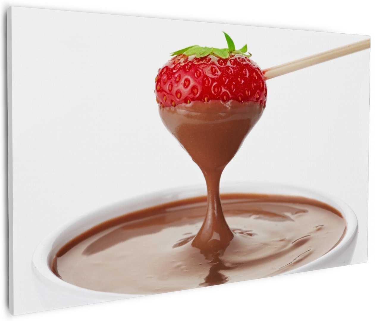 Wallario Leinwandbild, Schoko-fondue mit Erdbeer am Stiel, in verschiedenen Ausführungen von Wallario