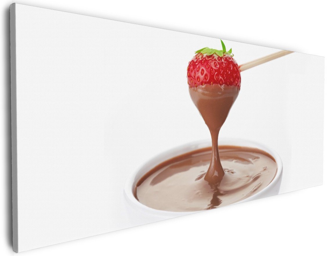 Wallario Leinwandbild, Schoko-fondue mit Erdbeer am Stiel, in verschiedenen Ausführungen von Wallario