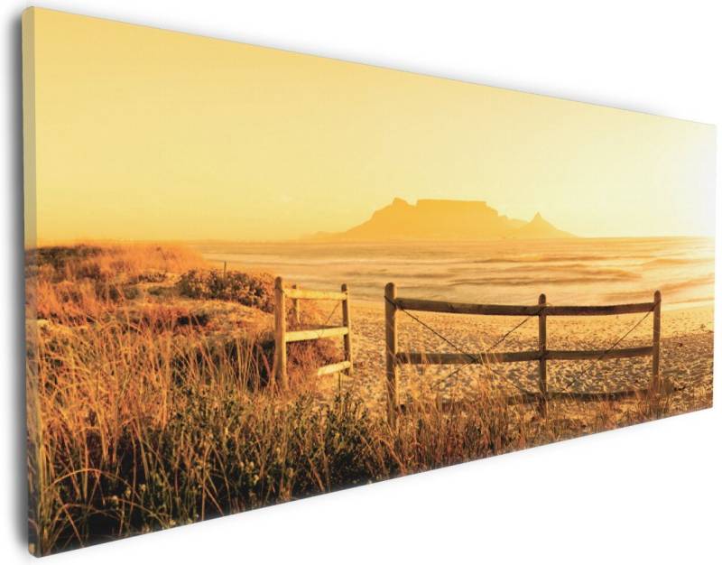Wallario Leinwandbild, Strand in Südafrika I - Himmel in orange, in verschiedenen Ausführungen von Wallario