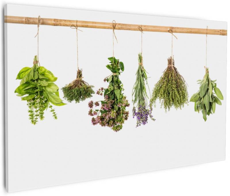 Wallario Leinwandbild, Verschiedene Kräuter an der Leine, in verschiedenen Ausführungen von Wallario