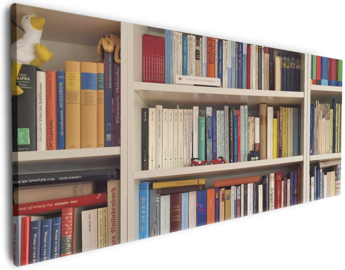 Wallario Leinwandbild, Weißes Bücherregal mit unterschiedlichen Büchern, in verschiedenen Ausführungen von Wallario