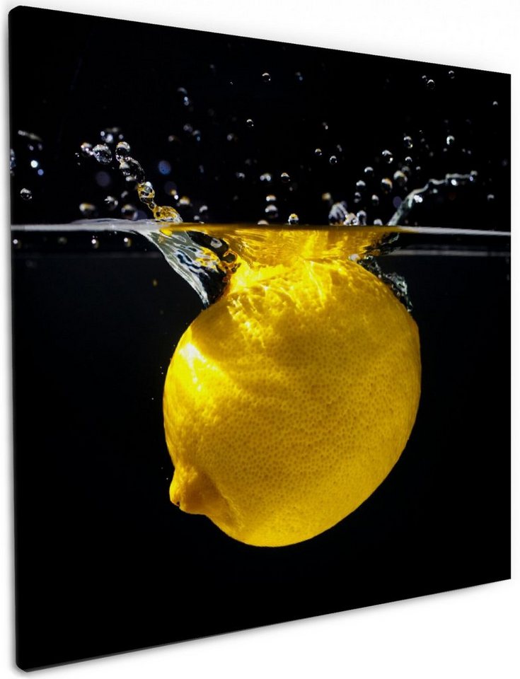 Wallario Leinwandbild, Zitrone im Wasser - Frisches Obst für die Küche, in verschiedenen Ausführungen von Wallario
