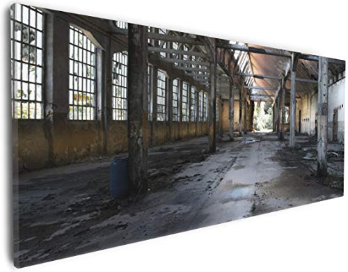 Wallario Leinwandbild Alte Industriehalle leerstehend und einsam - Wandbild 30 x 75 cm: Kunstdruck | Brillante lichtechte Farben | hochauflösend | verzugsfrei von Wallario