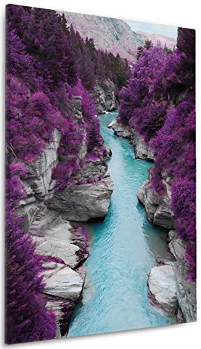 Wallario Leinwandbild Fluss in lilafarbener Schlucht - Wandbild 60 x 90 cm: Kunstdruck | Brillante lichtechte Farben | hochauflösend | verzugsfrei von Wallario