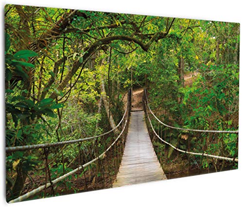 Wallario Leinwandbild Hängebrücke im Urwald grüner Dschungel - Wandbild 60 x 90 cm: Kunstdruck | Brillante lichtechte Farben | hochauflösend | verzugsfrei von Wallario