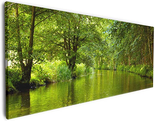 Wallario Leinwandbild Spreewald in Brandenburg grüne Wälder und Spiegelungen im Wasser - Wandbild 50 x 125 cm: Kunstdruck | Brillante lichtechte Farben | hochauflösend | verzugsfrei von Wallario