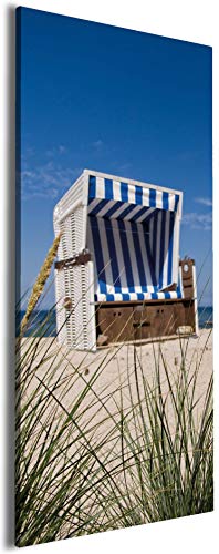 Wallario Leinwandbild Strandkorb - Wandbild 30 x 75 cm: Kunstdruck | Brillante lichtechte Farben | hochauflösend | verzugsfrei von Wallario