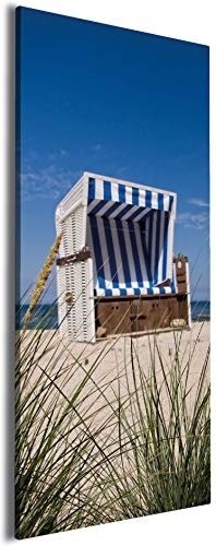 Wallario Leinwandbild Strandkorb - Wandbild 50 x 125 cm: Kunstdruck | Brillante lichtechte Farben | hochauflösend | verzugsfrei von Wallario