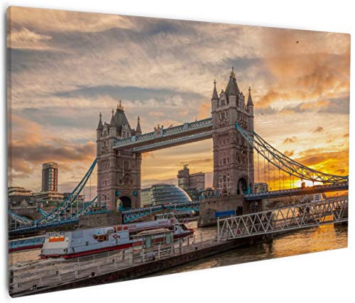 Wallario Leinwandbild Tower Bridge - London bei Sonnenuntergang - Wandbild 60 x 90 cm: Kunstdruck | Brillante lichtechte Farben | hochauflösend | verzugsfrei von Wallario