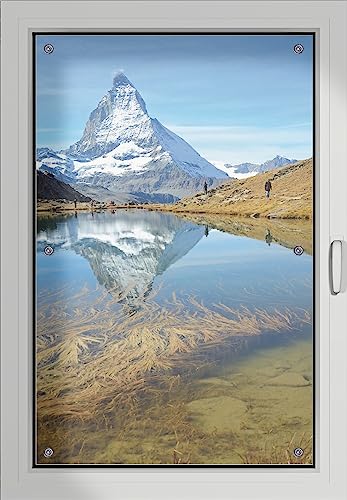 Wallario Lichtschutzbild, Dekorativer Sichtschutz Sonnenschutz 60 x 93 cm mit Motiv: Matterhorn - Spiegelung im See - Verdunklungsrollo ohne Bohren von Wallario