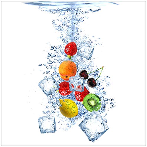 Wallario Magnetfolie für Kühlschrank/Geschirrspüler, magnetisch haftend - 60 x 60 cm, Motiv: Obst-Eiswürfel-Mix im Wasser mit weißem Hintergrund von Wallario