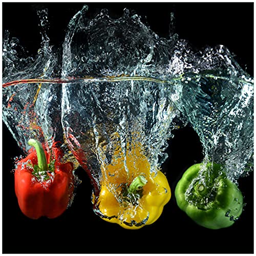 Wallario Magnetfolie für Kühlschrank/Geschirrspüler, magnetisch haftend - 60 x 60 cm, Motiv: Paprika-Mix - frische Paprika in rot, gelb und grün im Wasser von Wallario