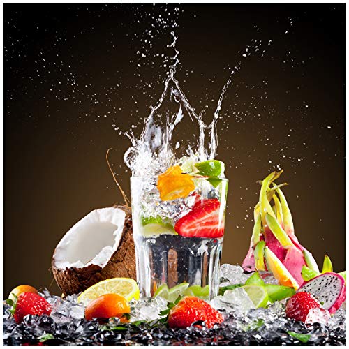 Wallario Magnetfolie für Kühlschrank/Geschirrspüler, magnetisch haftend - 60 x 60 cm, Motiv: Tropische Früchte in einem erfrischenden Drink von Wallario