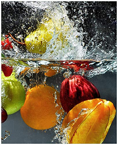 Wallario Magnetfolie für Kühlschrank/Geschirrspüler, magnetisch haftend - 65 x 80 cm, Motiv: Früchte im und unter Wasser - Splashing Fruits von Wallario